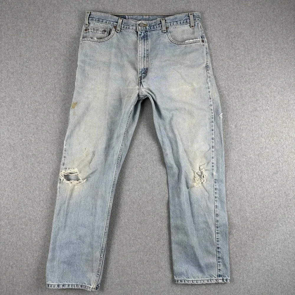 Vintage Levi 505 Men 90's Straight Light Wash Distressed Denim Jeans Rodeo 34x29